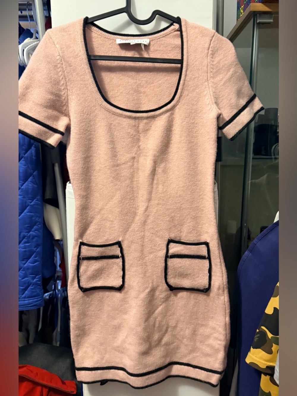 Endless Rose Blush Pink Knit Mini Dress with Black Trim